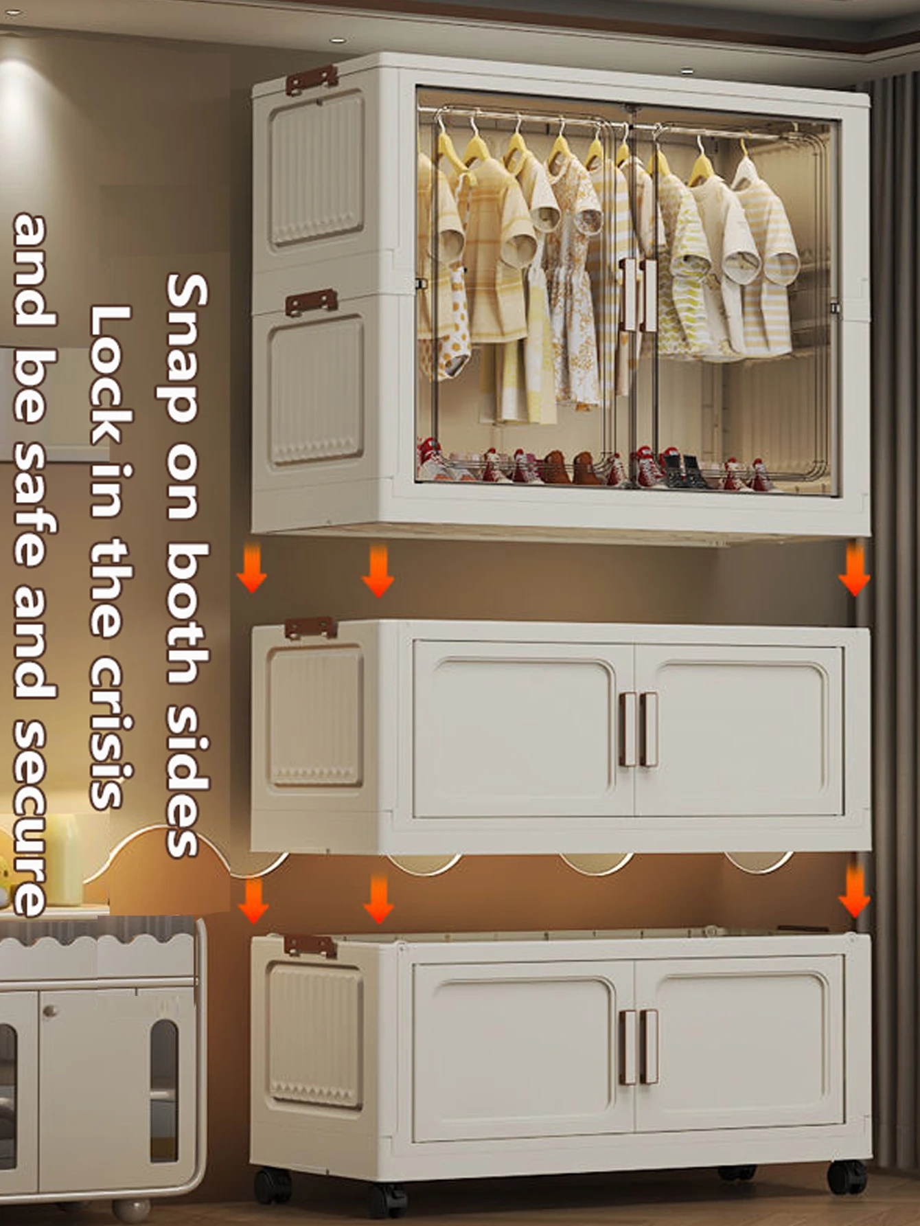 Folding Storage Cabinet Multi-Scene White/Black/Gray Home Office Kitchen Bathroom Multi-Functional Organizer with Doors