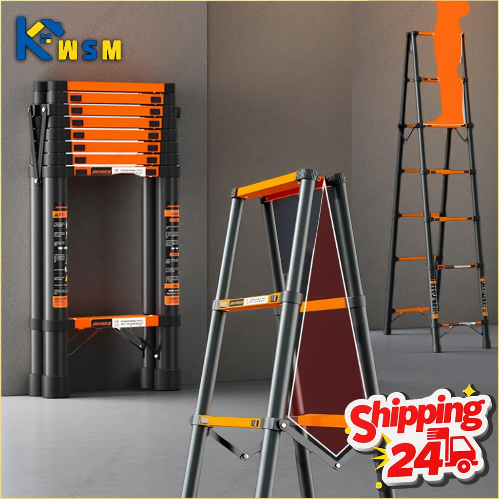 Escalera telescópica de acero inoxidable, escalera plegable portátil, escalera de elevación en espiga multiusos para uso doméstico