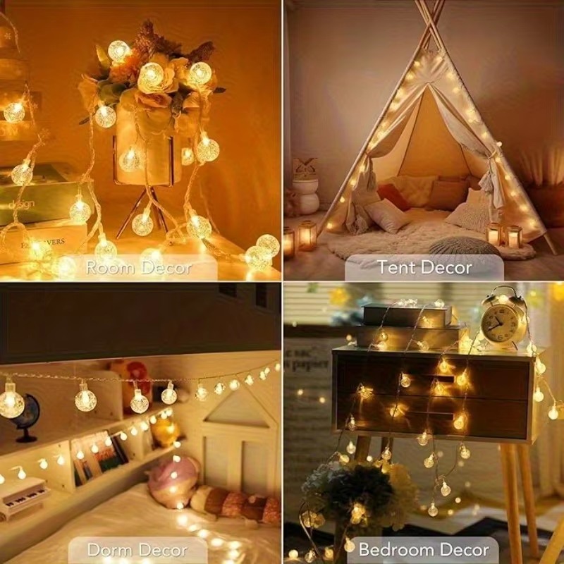 LED Bubble Ball String Lights Golden Glow Battery/USB Operated Indoor Fairy Lights for Wedding Holidays New Year Decorations