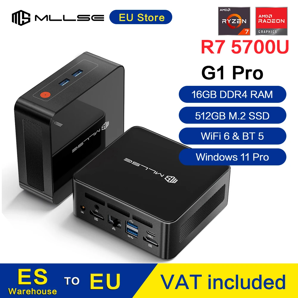 Mini PC MLLSE G1 Pro AMD Ryzen 7 5700U 16GB RAM 512GB SSD WiFi 6 BT5.2 Windows 11 Mini computador de mesa Para jogos e trabalho