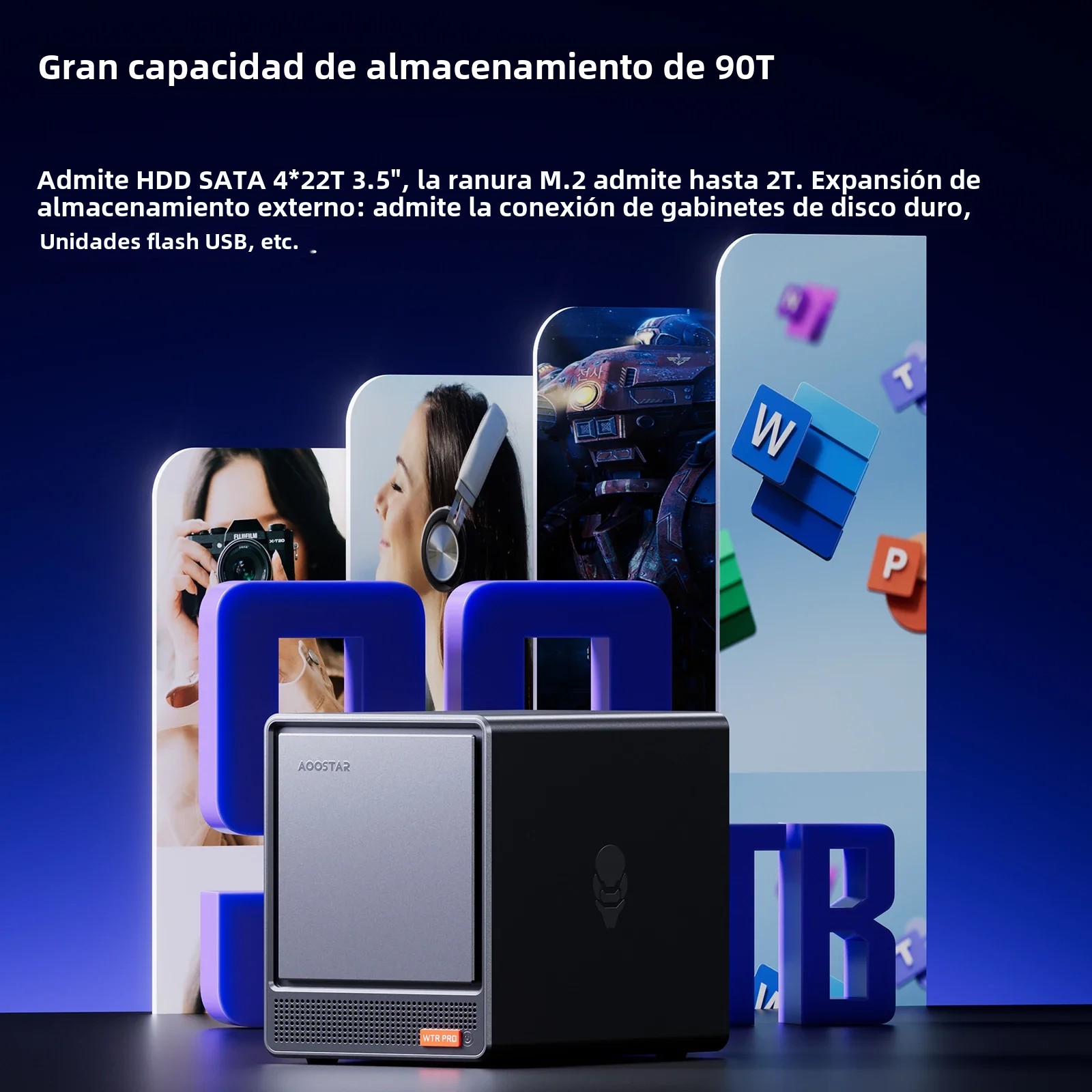 Mini PC AOOSTAR con 4 bahías Nas WTR PRO, AMD Ryzen 7 5825u, compatible con HDD de 2,5/3,5" * 4, NVME SSD * 1