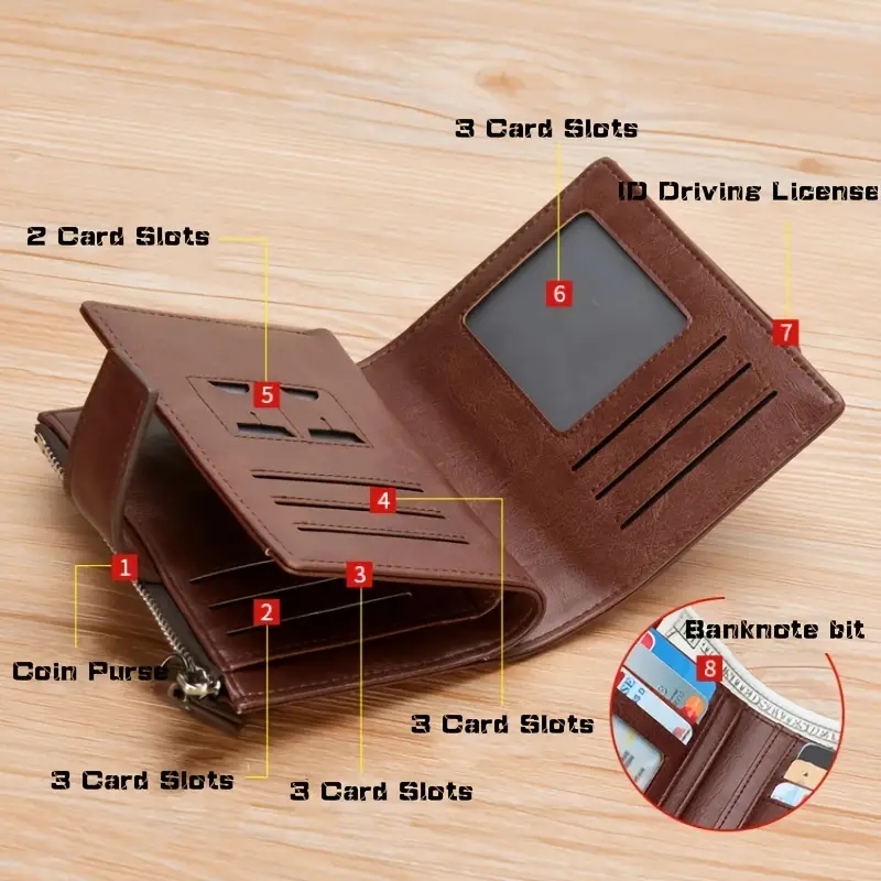 Monedero para hombre, cartera RFID antirrobo de cuero para hombre, tarjetero con cremallera, monedero para hombre