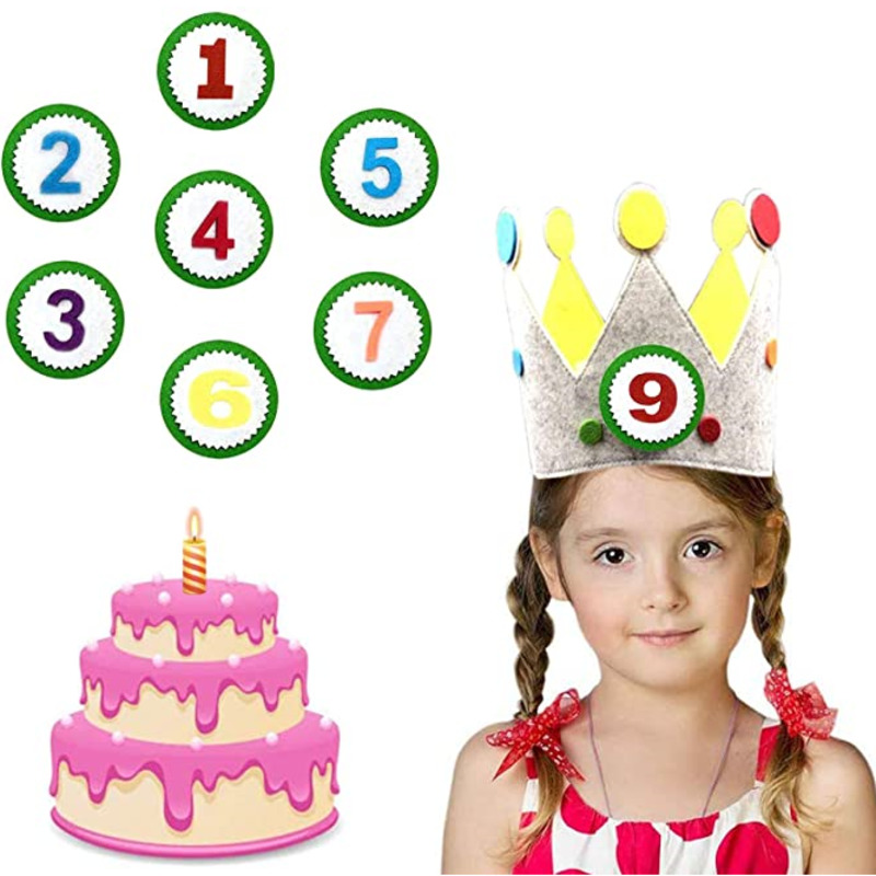 เด็ก Felt Birthday Crown หมวกสำหรับหญิง & ชาย1-9ปีที่กำหนดเองปรับขนาด Handmade หมวกวันเกิด