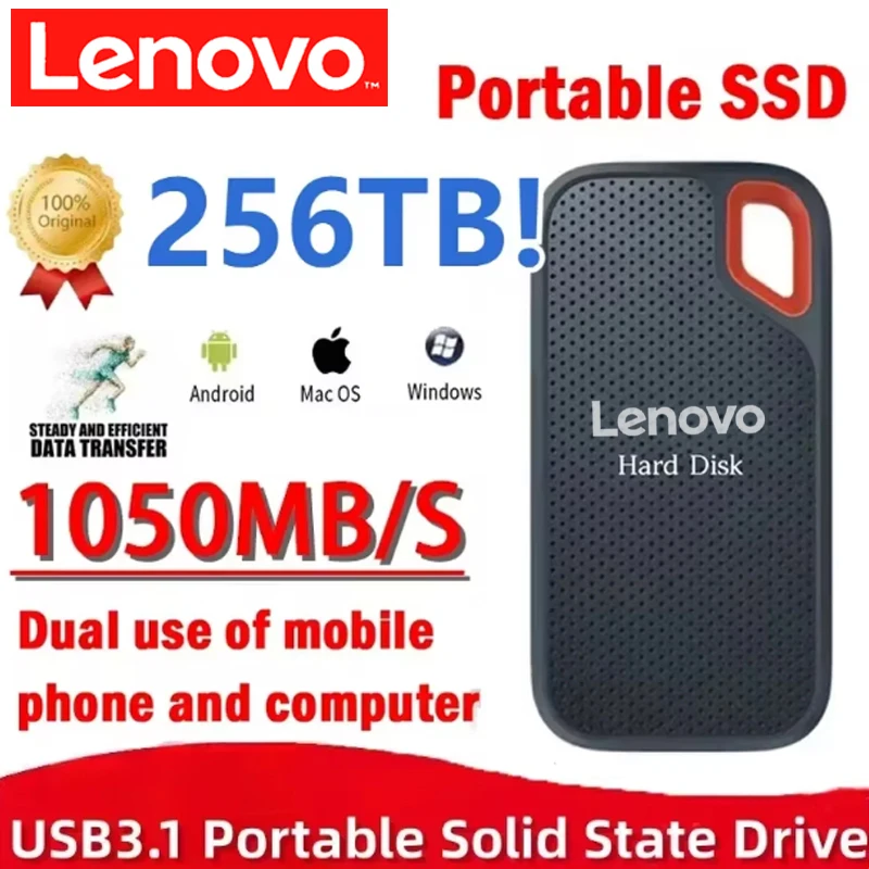 Lenovo Hard Disk Mobile SSD E60 2TB 6TB 8TB 256TB USB 3.1 HD External Hard for Laptop PS5 Mobile Hard Disk HDD Storage Devices