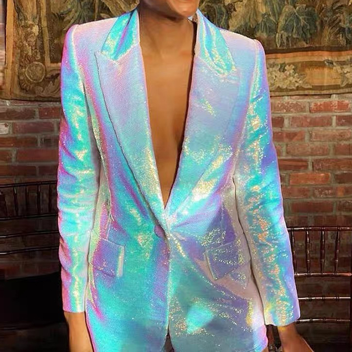 Весна-Осень 2024, модный Женский блейзер с блестками