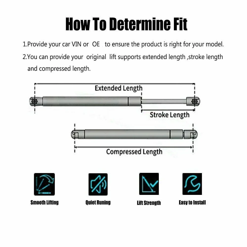 Qty(2) 300-600mm 300N Universal Lift Support Front Bonnet Hood Rear Trunk Tailgate Boot Shock Lift Strut Support Bar Gas Spring