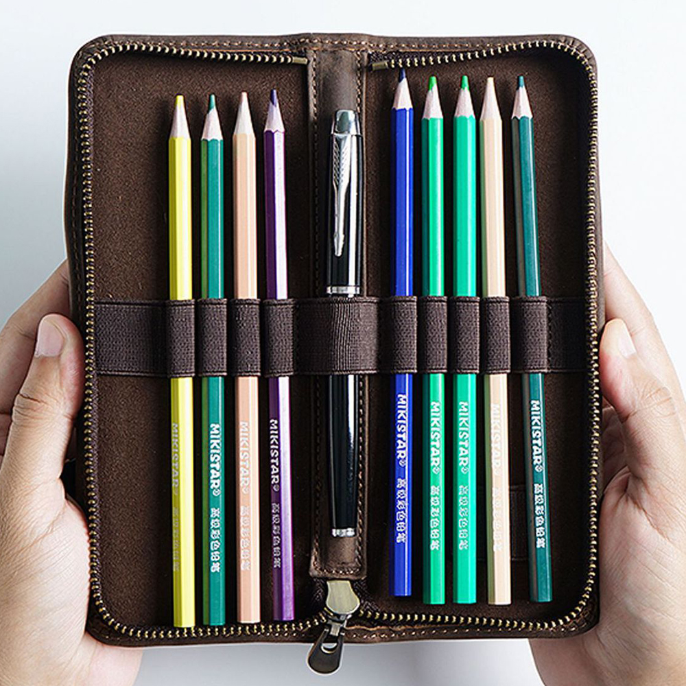 ของแท้หนัง Multi-Functional Pencilcase พร้อมผู้ถือปากกาซิปปากกาเครื่องเขียน