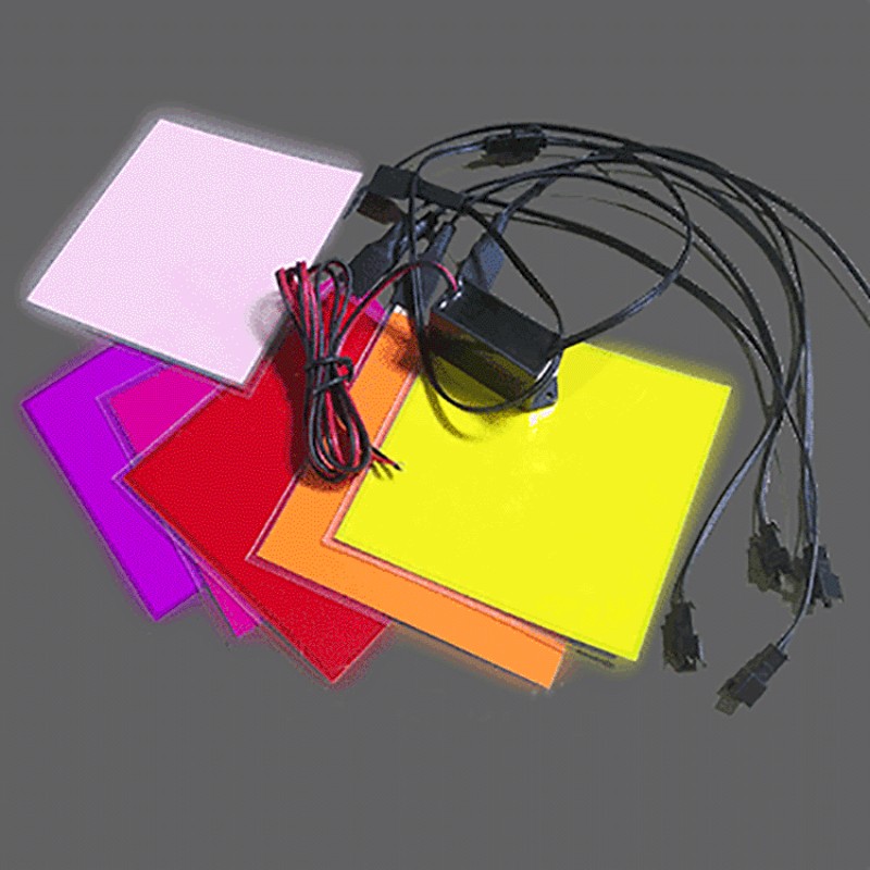 Panel de retroiluminación LED EL de 10x10cm, Panel brillante, retroiluminación LED electroluminiscente con inversor DC12V, batería USB de 5V y 3V