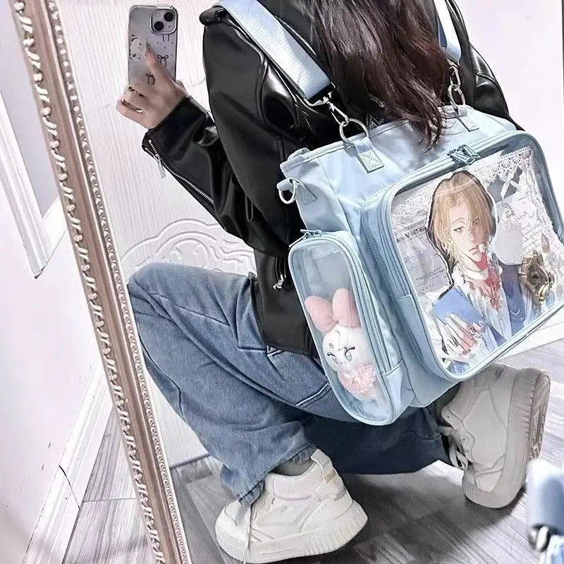 Bolsos Ita azules japoneses transparentes, bolsos de hombro Kawaii con insignia, mochilas para estudiantes de Collage de gran capacidad, bolsas de uniforme Jk