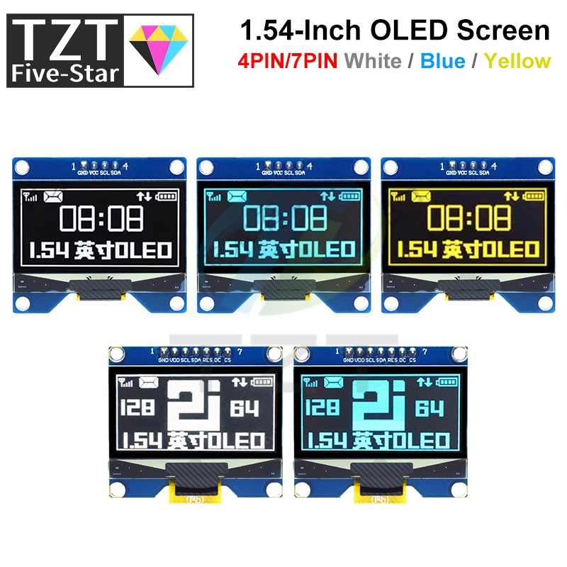 TZT 1,54-дюймовый 4-контактный 7-контактный белый синий OLED-экранный модуль CH1116/SSD1309 Drive IC, совместимый с интерфейсом SSD1306 SPI 128*64