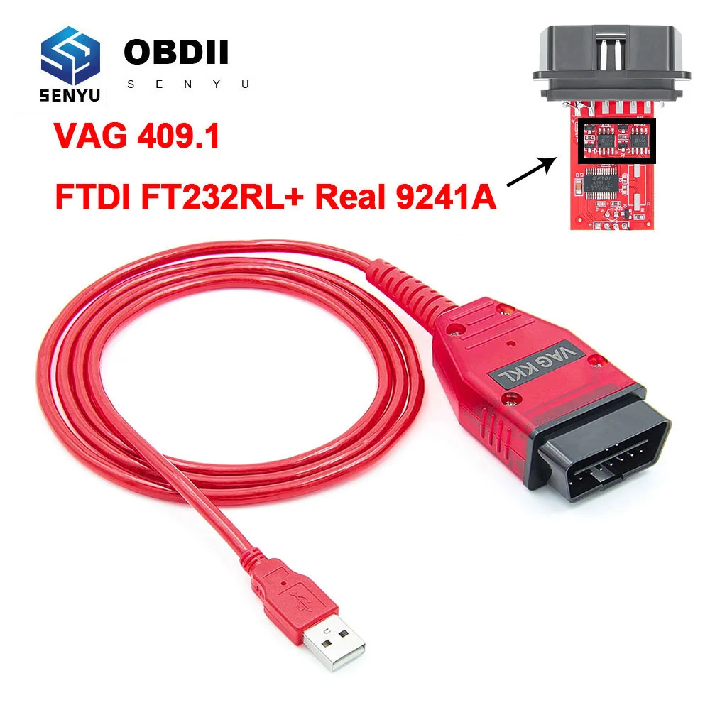 Vag 409.1 kkl 409 ftdi ft232rl real 9241a k linha obd 2 obd2 ferramentas de diagnóstico do carro cabo interface para vw/audi/skoda/seat