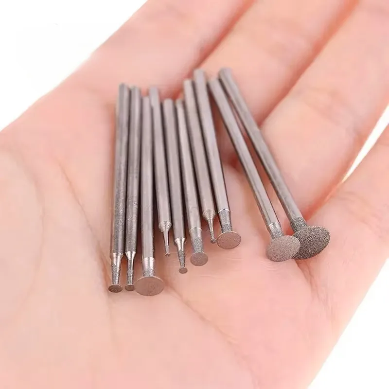 10 Uds. Accesorio de broca de molienda vástago de cabeza en T ultrafino punto montado de diamante piedra Jade tallado juego de herramientas de grabado de pulido 2,35mm