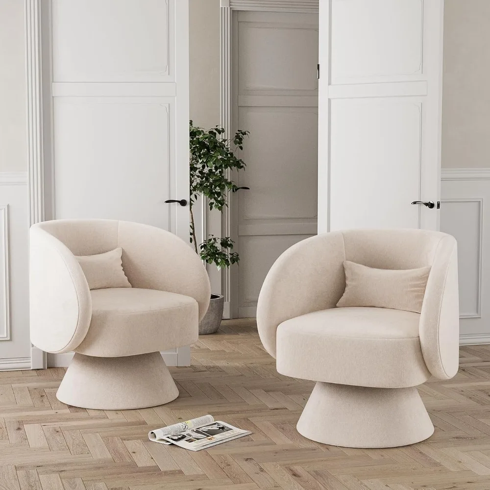 Swivel Barrel Chair Set of 2, Upholstered Swivel Cuddle Accent Chairs for Living Room, Comfy 360 Degree Modern Small Round