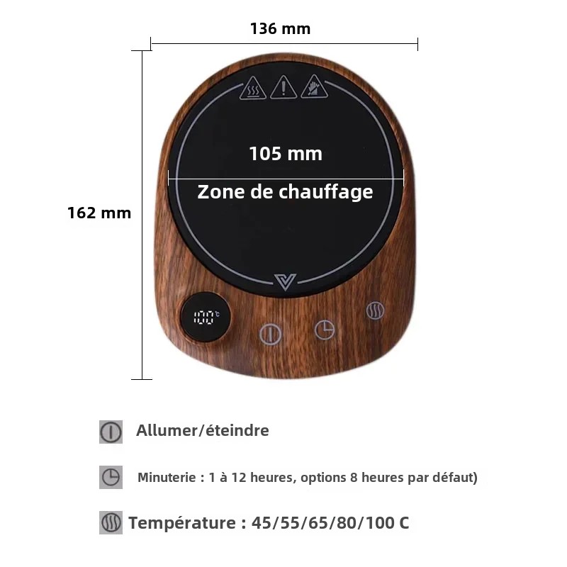 Plaque chauffante électrique pour boissons, 200W, chauffe-tasse intelligent pour thé au lait, café, bureau, 5 températures, avec minuterie, arrêt automatique