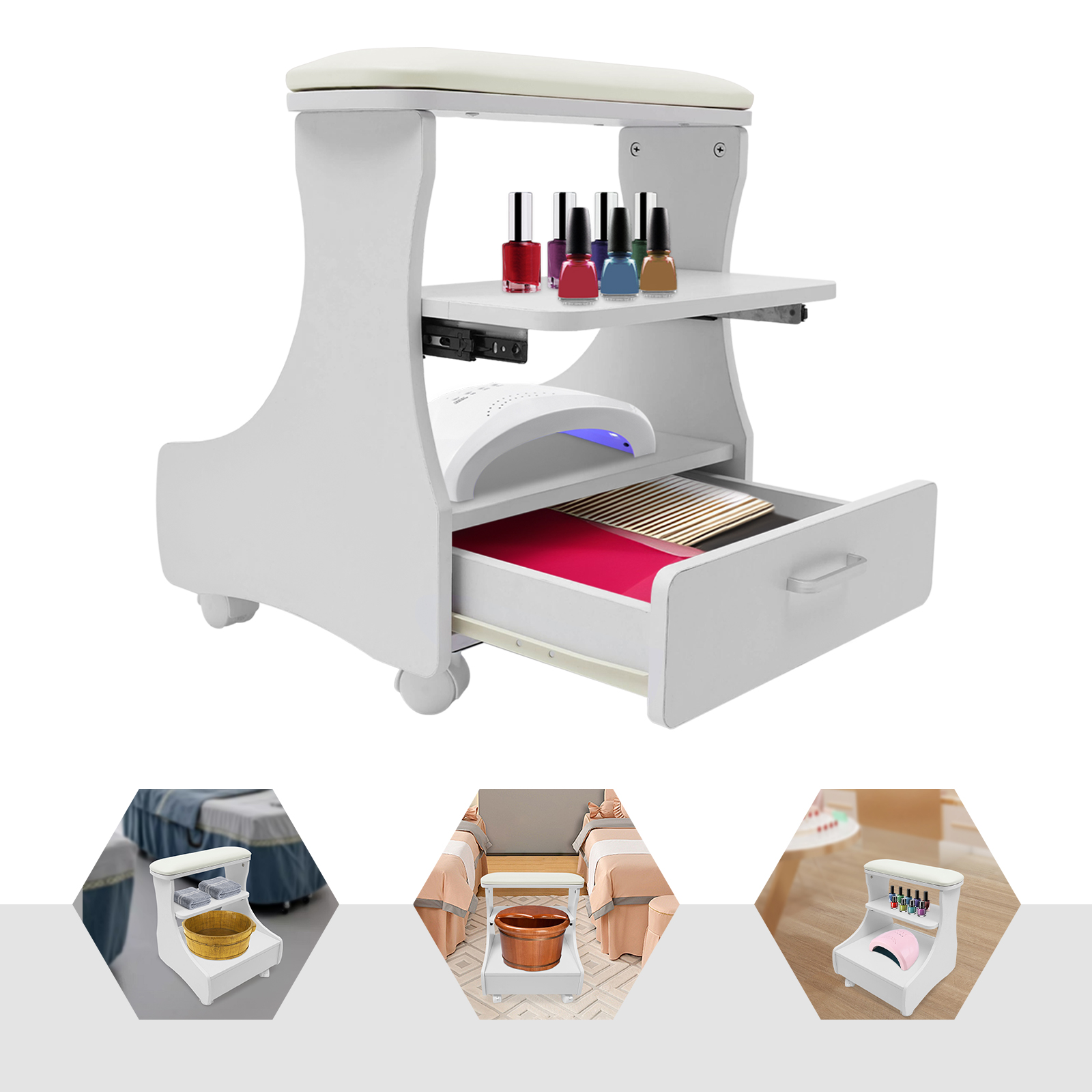 Fußstütze Pediküre Maniküre Möbelwagen für Fußbad Fußbadhocker mit Rollen
