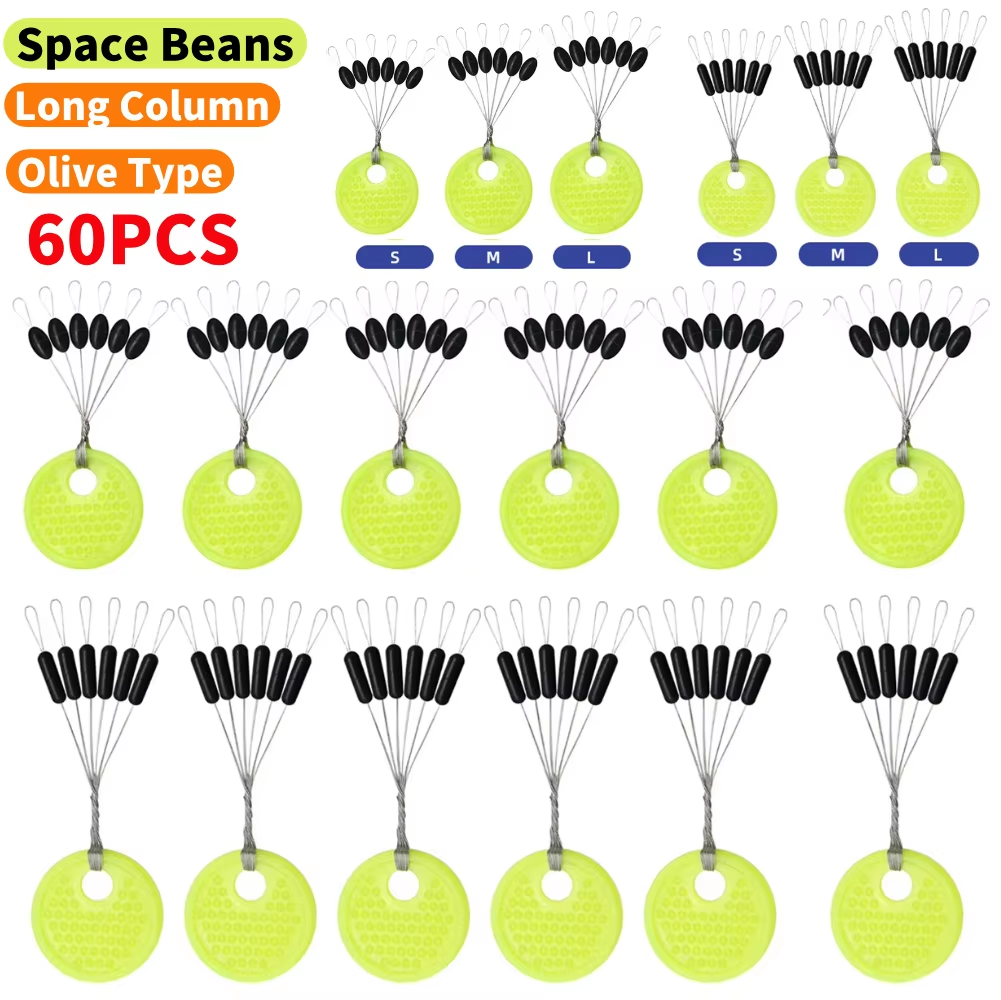 60 stks 10/20 Groep Set Rubber Silicium Ruimte Bean Zee Karper Vliegvissen Zwart Rubber Ovale Stopper Visserijvlotter Vissen Bobber Deel