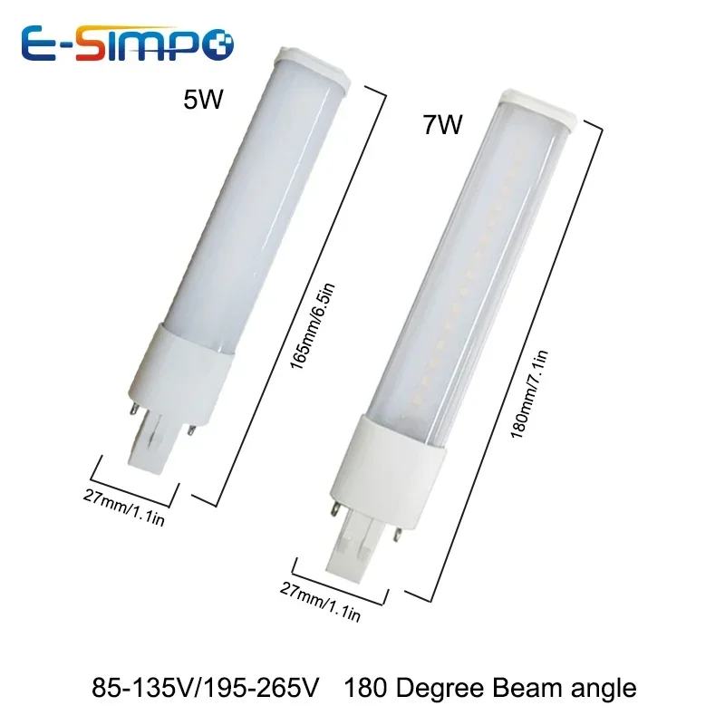2 uds LED PL G23 GX23 3W4W5W7W bombilla enchufe lateral Horizontal Ceil CFL PL-S 7W 9W 13W lectura lámpara de escritorio de mesa reemplazo, quitar balastro