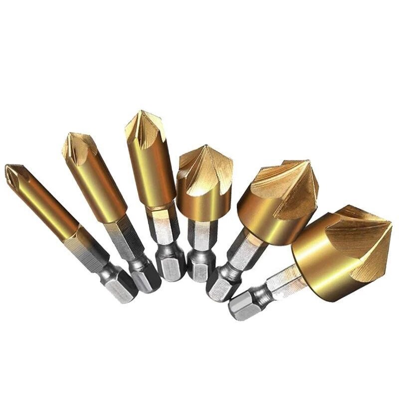 6ชิ้น hss Countersink set Mata Bor reamer งานไม้ chamfer Drill counterbore pliot เจาะรูสกรูเจาะรู