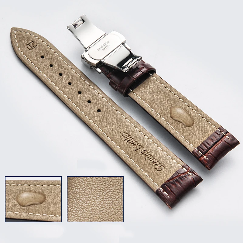 Pulseira de couro genuíno com caixa de madeira pulseira de relógio com fecho borboleta 18mm 20mm 22mm 24mm acessórios de relógio de pulso