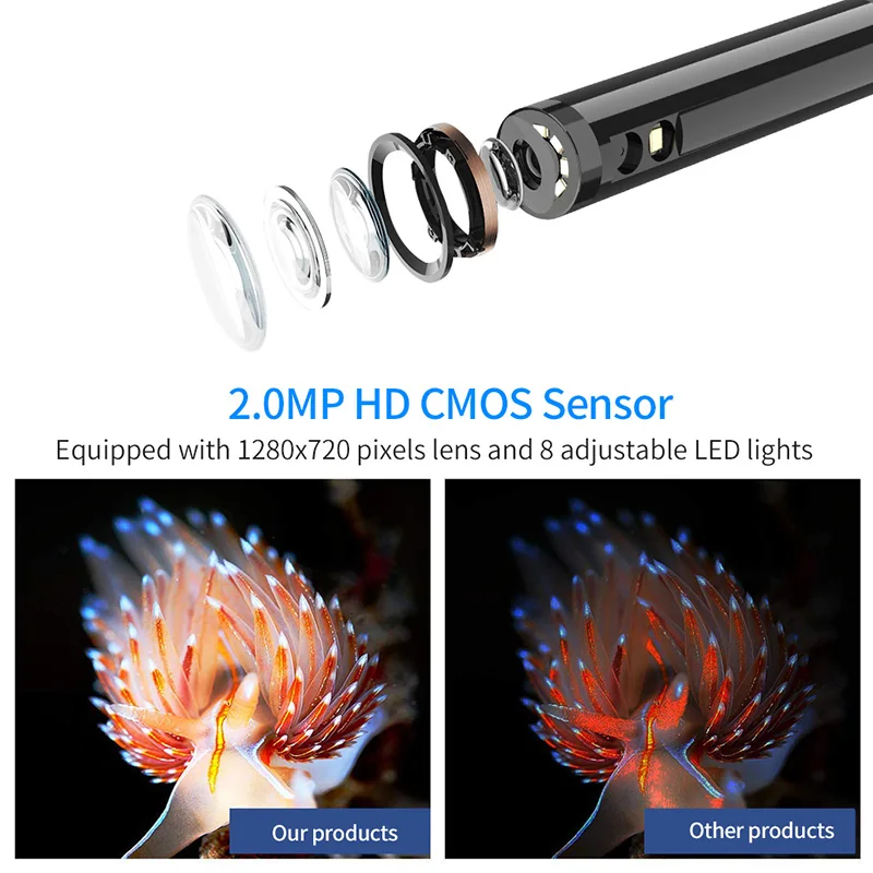 Telecamera per endoscopio industriale WiFi per sistema Android iPhone HD1080P telecamera per endoscopio per auto con ispezione di tubi rigidi impermeabili