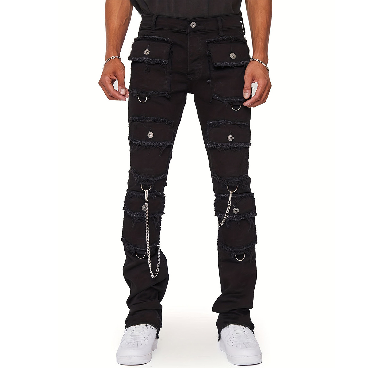 Multi-Pocket-Cargo-Jeans Y2k Herren-Jeans Stretch-Hose mit geradem Bein Vintage-Hose Overalls Lässige High-Street-Hip-Hop-Jeans