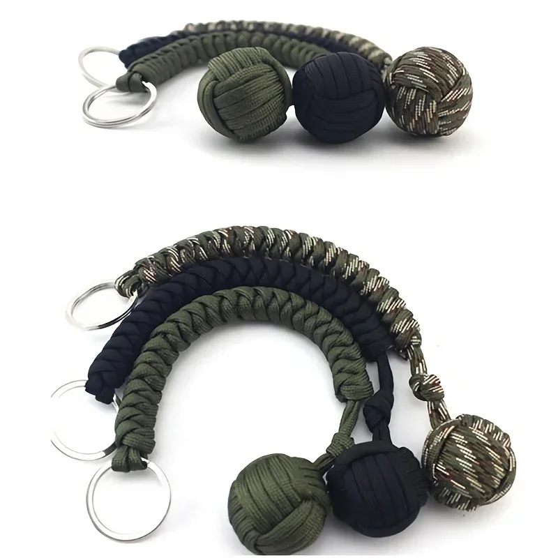 Cuerda de paraguas de autodefensa para exteriores, bola de acero con puño de mono, llavero de supervivencia Paracord, accesorios de protección de seguridad al aire libre