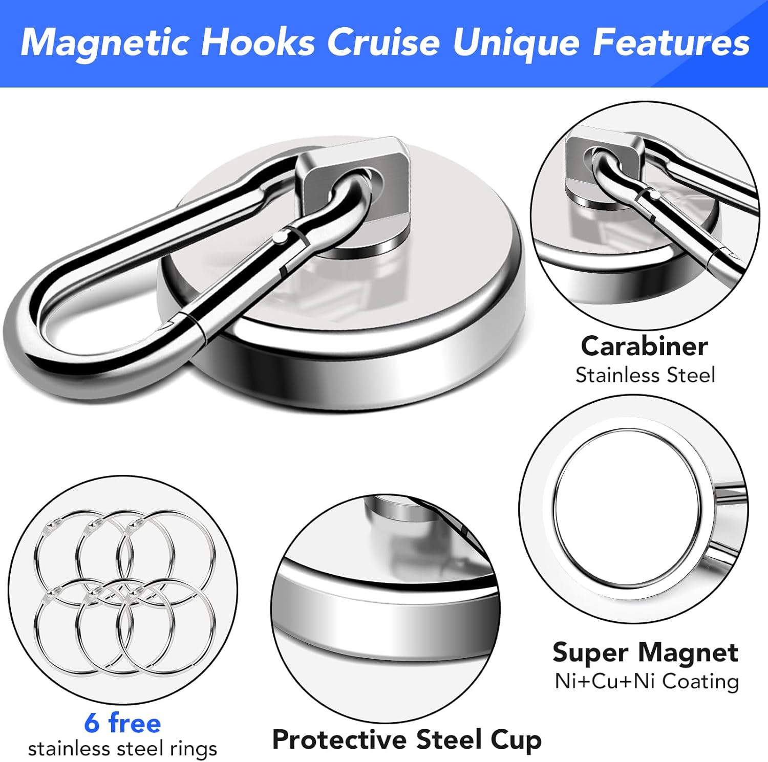 Magnetic Hooks Strong Heavy Duty Neodymium Hooks With Swivel Carabiner Hook For Refrigerator 1pcs Magnetic Materials