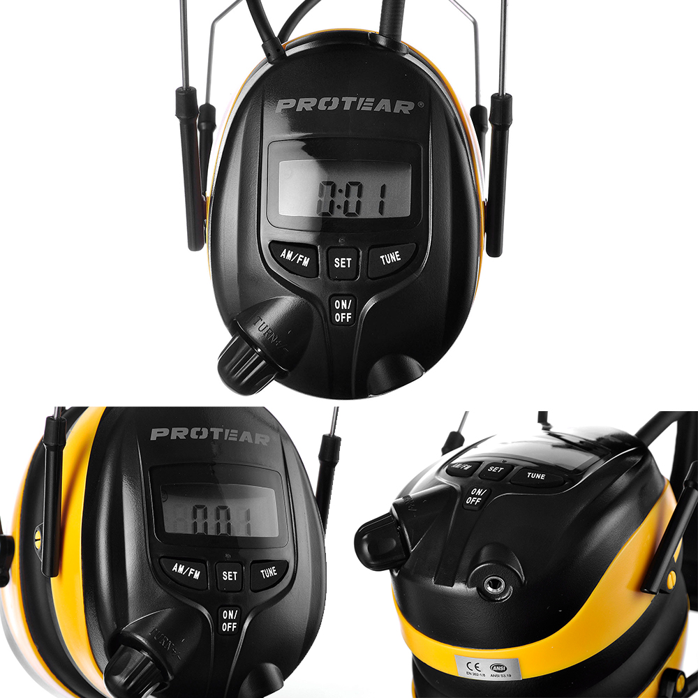 PROTEAR AM FM Radio Auriculares con pantalla digital NRR 25dB Protección auditiva Reducción de ruido Orejeras de seguridad para cortar