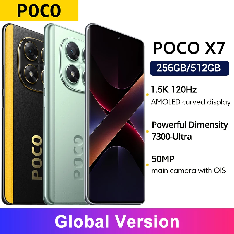 Versión Global POCO X7 Smartphone Xiaomi HyperOS NFC 5110mAh 45W 50MP Cámara Dimensity 7300-Ultra 6,67 "120Hz Pantalla AMOLED IP68