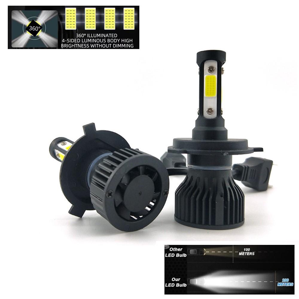 2x 4 lados led farol carro h7 h4 h11 h13 9004 9005 5202 9007 h13 2 lados h3 h1 lâmpadas brancas farol automático 12v quatro faces luminosas
