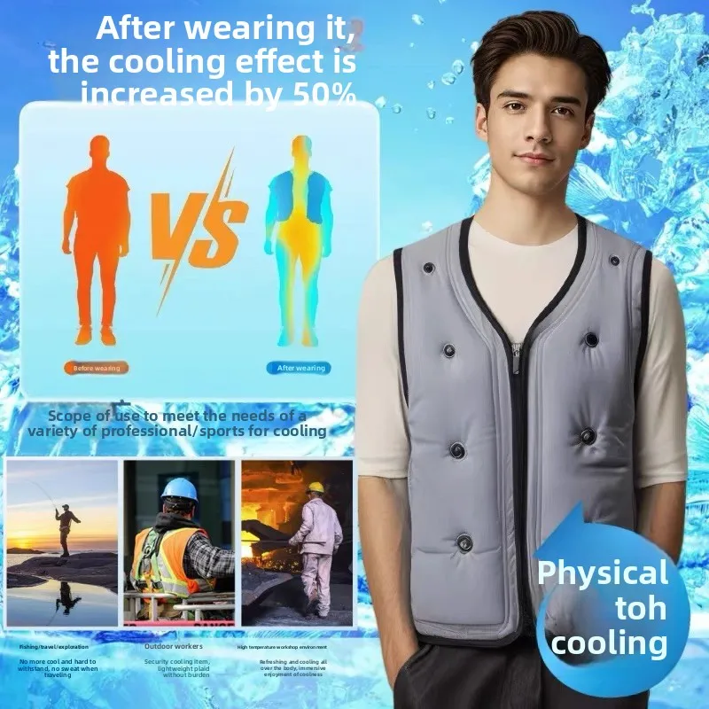 Eiskühlung -15 ℃   Weste für Herren, Sommer, körperliche Kühlung, ärmellose Jacke, keine Batterie, Angeln, niedrige Temperatur, Arbeitsweste