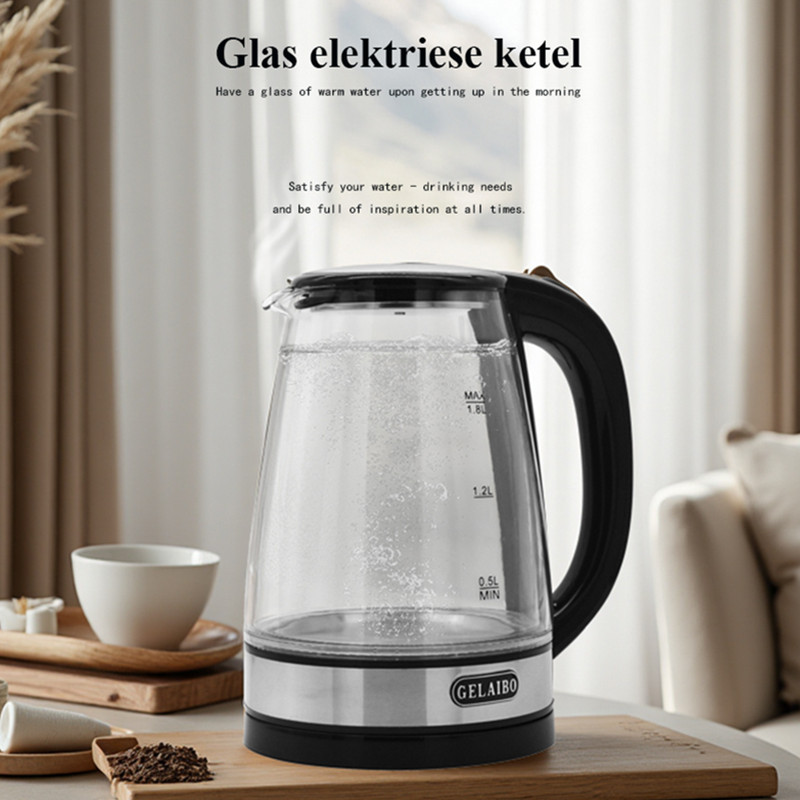 Electric Kettle Stainless 1.8L Steel Double Layer Glass Health Preserving Pot Electric Water Heater with Blue Led Light Kitchen