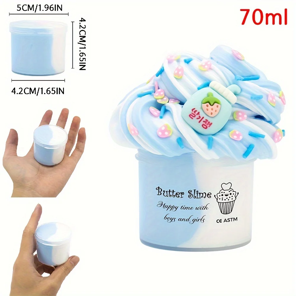 2.37oz Fluffy Two-Tone Butter Slime Super Soft Clay ยืดไม่เหนียวเหนอะหนะ Party Favors Slime Charms ของเล่นการศึกษาของขวัญวันเกิด