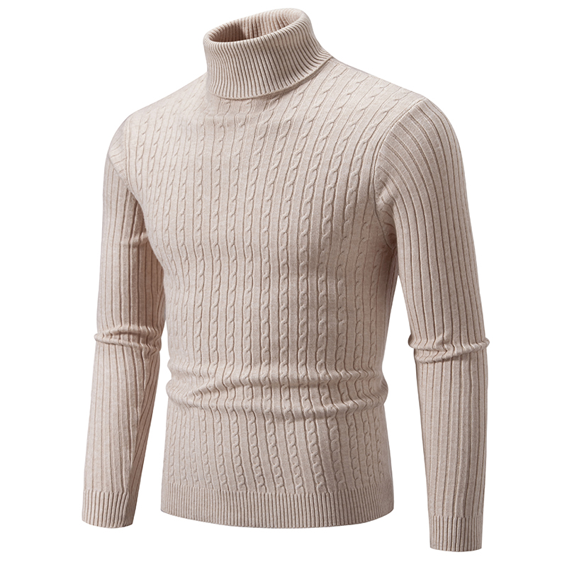 Nuevo suéter de cuello alto para hombre, jersey de Color sólido, tejido cálido, informal, sudadera de cuello alto, Tops de lana para hombre para invierno al aire libre