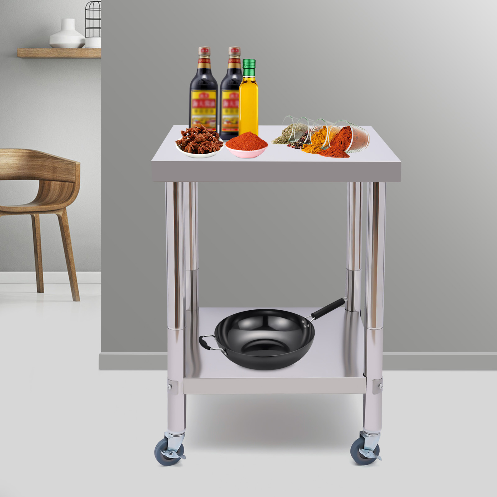 Sturdy Stainless Steel Worktable with Spacious Storage, Easy to Clean, Anti-Corrosion, Rust-Proof, and Stable for Kitchen