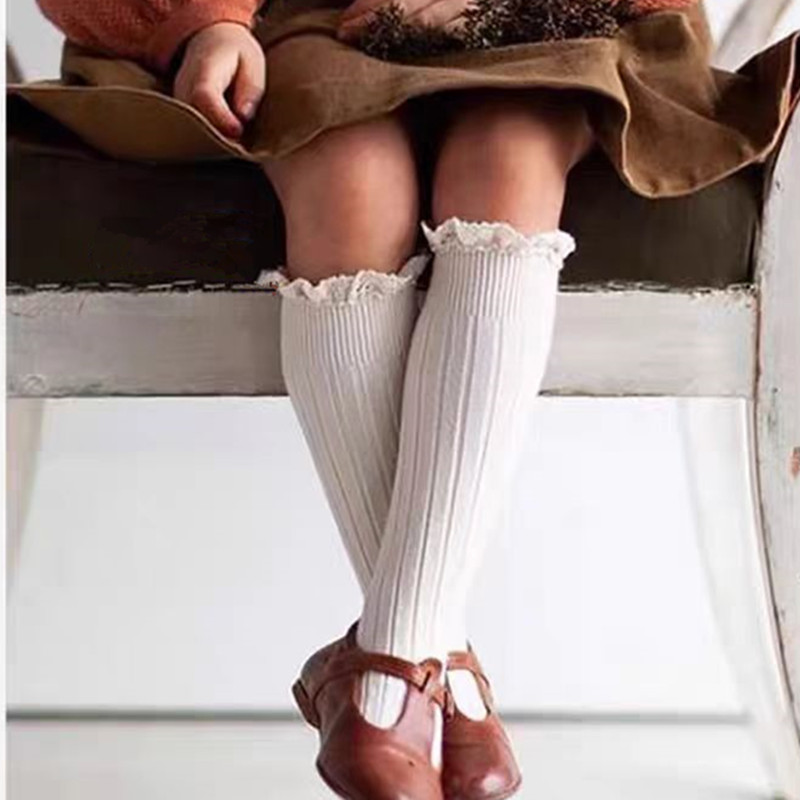 Calzini alti al ginocchio per bambini con volant neonate Toddlers calzini lunghi in cotone morbido fiore di pizzo calzini uniformi scolastiche per bambini per 0-8 anni