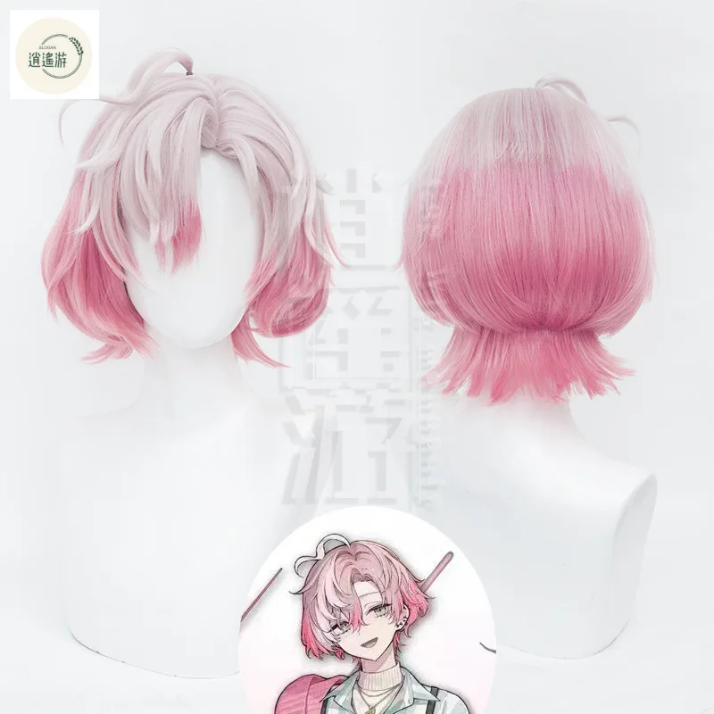 Merold Cosplay Wig Anime Fragaria Memories 35CM Pink Gradient Heat Resistant Synthetic Hair Halloween Party Cosplay Wigs+wig Cap