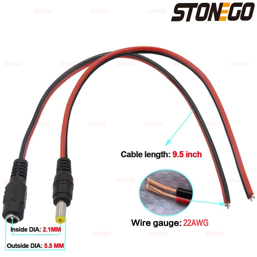 STONEGO 10/20/50 Uds 12V conectores de CC macho hembra Jack Cable adaptador de línea enchufe fuente de alimentación 5,5x2,1mm