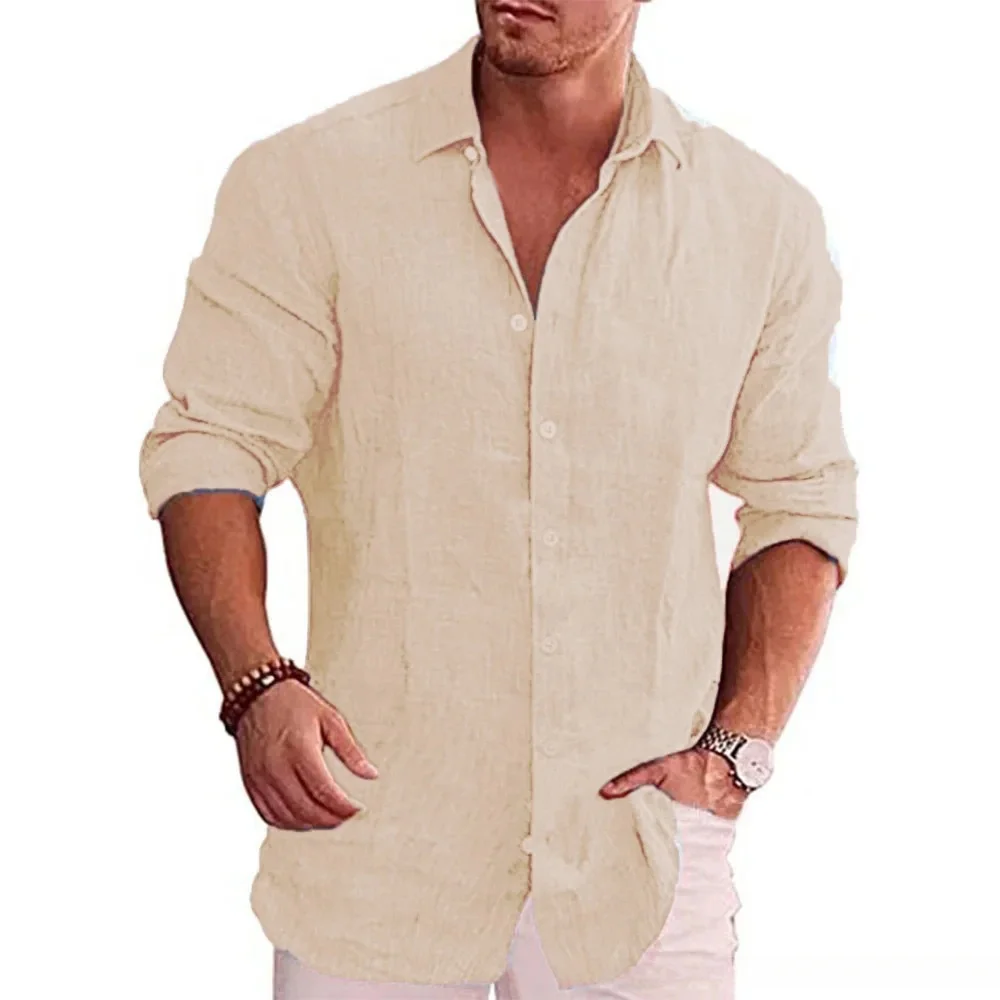 Camisa de manga larga de algodón y lino para hombre, superventas de otoño, Color sólido, estilo informal, camisa de lino informal de talla grande para hombre