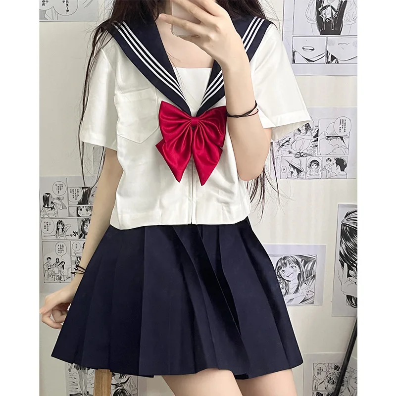 Neue japanische Schuluniform Mädchen JK Anzug Sexy Frühling und Herbst rote Krawatte weiß drei grundlegende Matrosenuniform Frauen Langarm Anzug