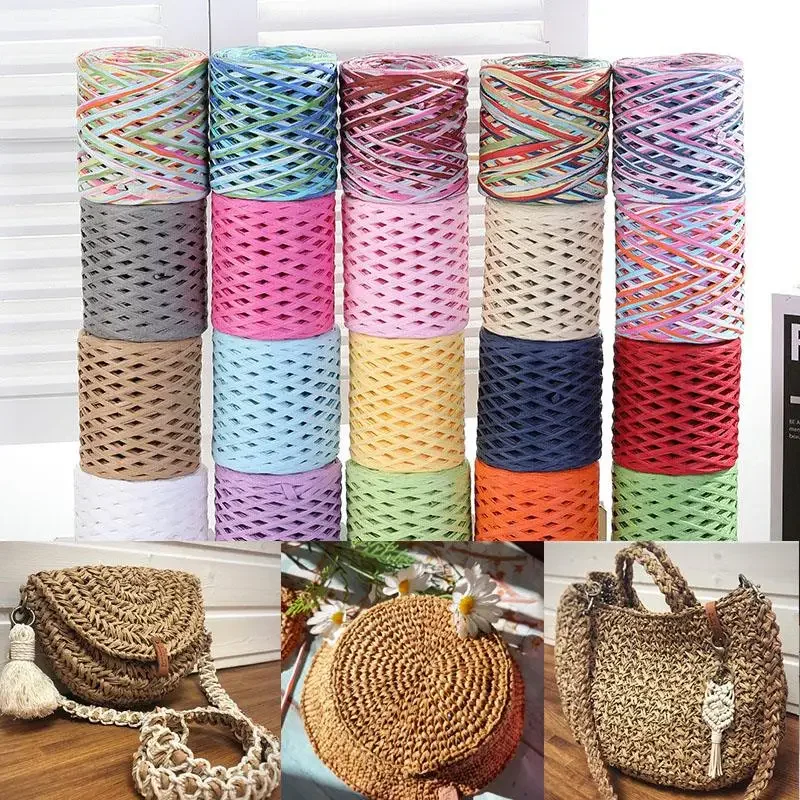 2023 200 mt Natürliche Bast Stroh Garn Für Stricken Häkeln Papier Fäden DIY Handgemachte Sommer Sonnenhut Strand Tasche Freeshipping