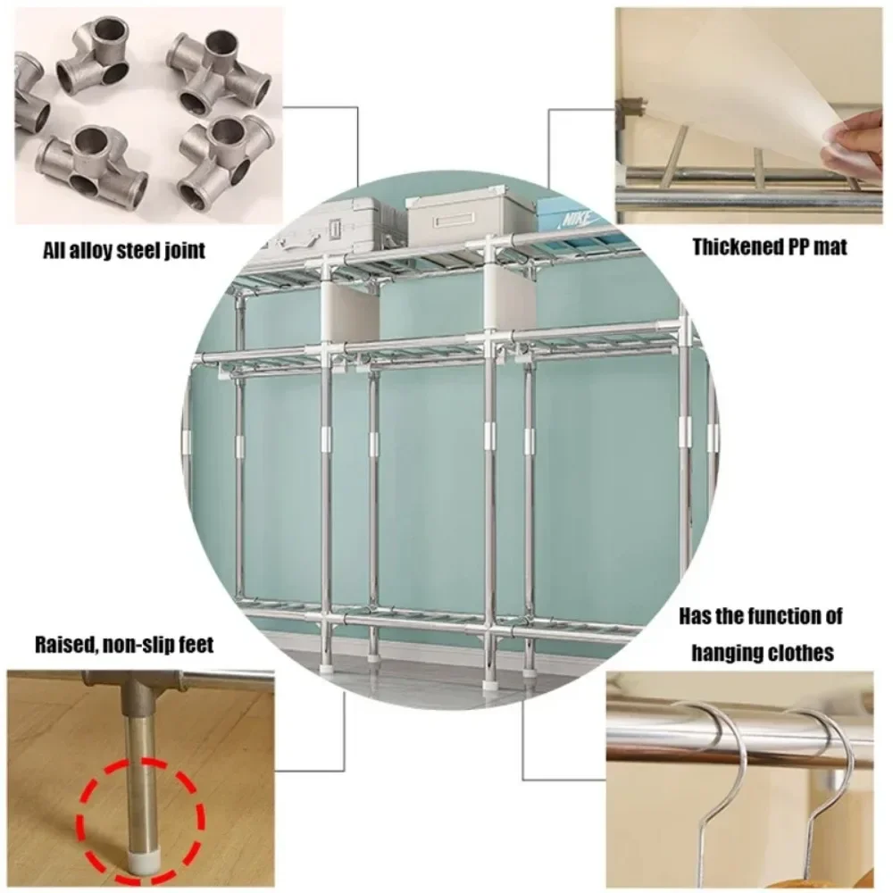 Simple Wardrobe Multi-alloy Joint Steel Frame Bedroom Clothing Closet Multilayer Large Capacity Oxford Cloth Clothes Organizer