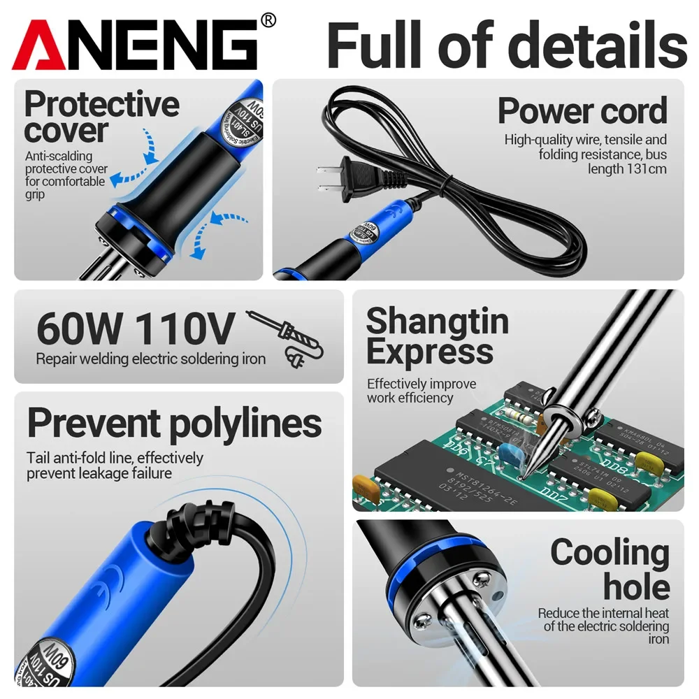ANENG SL401 ไฟฟ้า 30/40/60W US/EU เครื่องทดสอบปลั๊กดีบุกเคล็ดลับซ่อมเครื่องมือเชื่อม Rework Header เครื่องมือ SOLDER Station