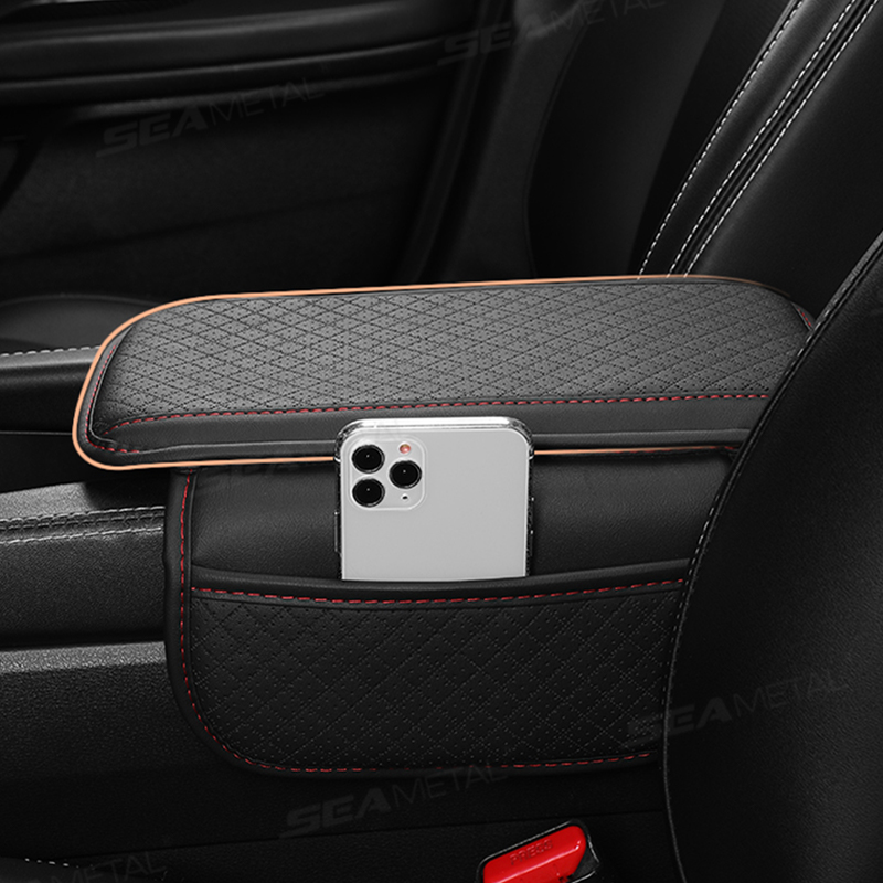 SEAMETAL Universele Auto Armsteun Kussen PU Leer Ademend Middenconsole Box Cover Anti Kras Armsteun Box Protector Cover