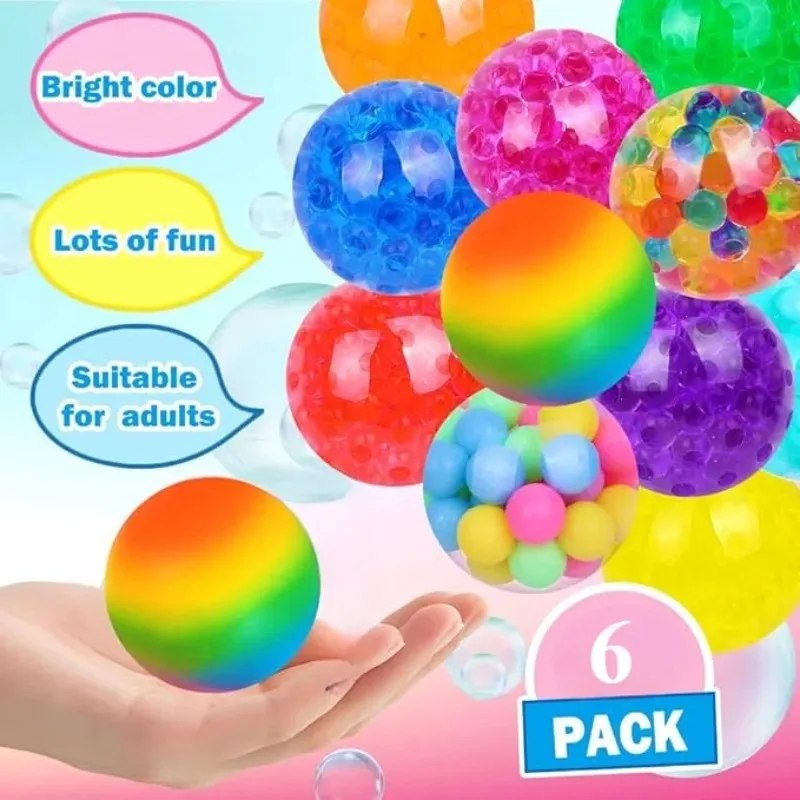 6 pièces Mini balles anti-Stress Squishy ensemble arc-en-ciel balle à presser EDC jouet sensoriel Fidget jouet Durable Non toxique balles à presser soulager le Stress
