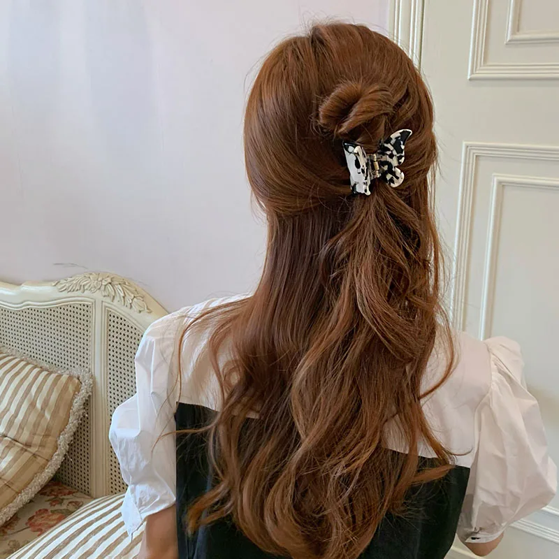 Mulheres de alta qualidade acetato colorido borboleta garras de cabelo elegante decorar grampos de cabelo longo segurar bandana acessórios para o cabelo