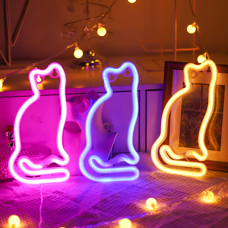 Katze Neon Zeichen USB/Batterie LED Licht Nacht Zeichen Kinderzimmer Wand Dekoration Lampen Kreative Geburtstag Geschenk Zimmer wand Dekor