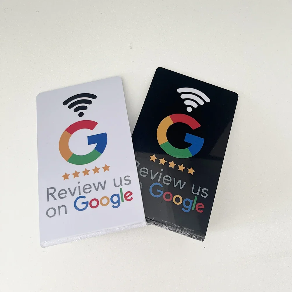 Cartão de revisão google programável 13.56mhz mesa de estação nfc nfc google comentários exibir cartão dobrável suporte de marca