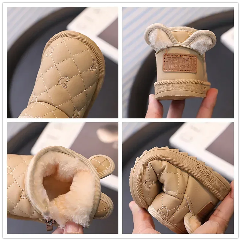 เด็กทารกหญิงรองเท้าบู๊ตหิมะเด็กฤดูหนาวรองเท้าเด็กกลางแจ้ง WARM Plush รองเท้ากันน้ํา Windproof ทารกรองเท้าผ้าฝ้าย