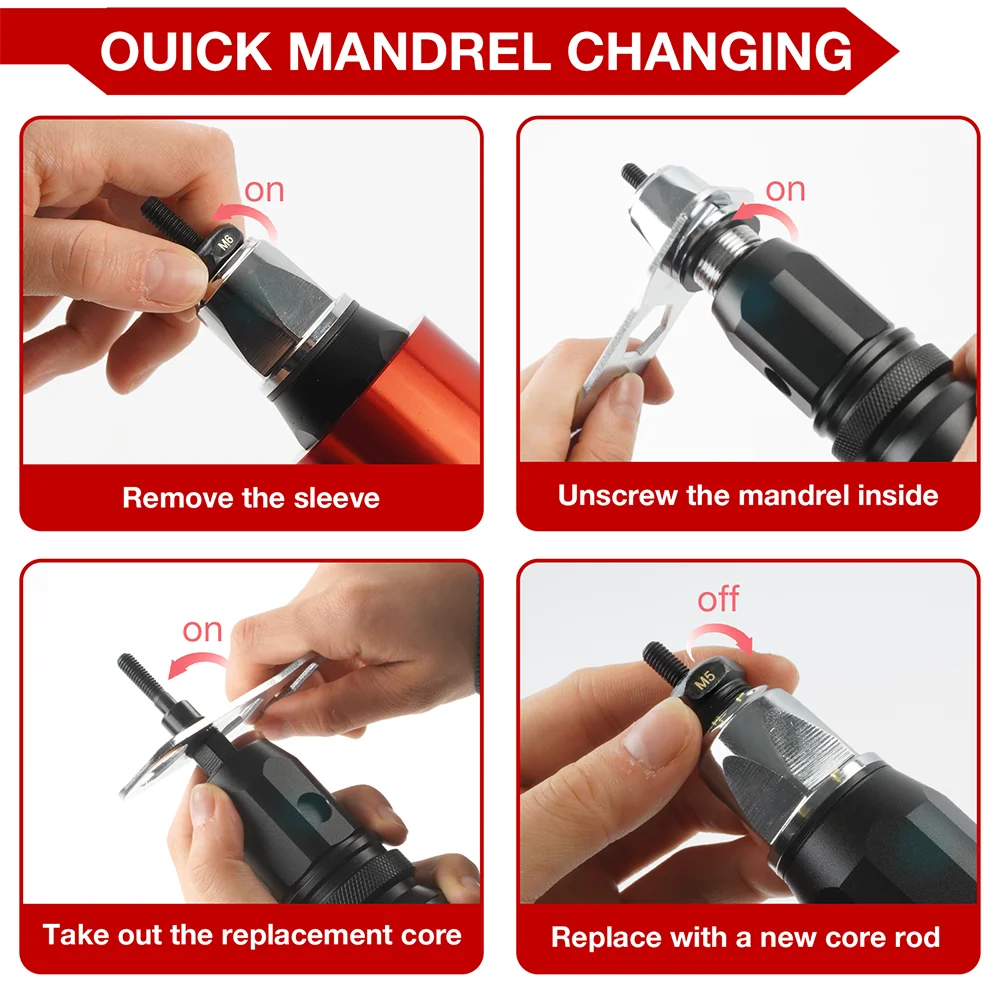 Pistolet à riveter électrique professionnel, outil de rivetage d'écrous à faire soi-même, outil de rivetage M3 M4 M5 M6 M8 M10, machine à riveter sans fil, pistolet à riveter à traction